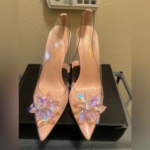 Clear and clear ish pink closed toe heels(these run small) read description